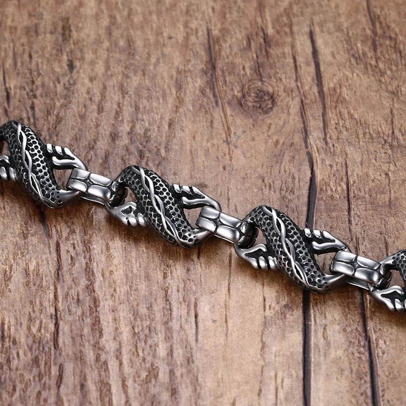 Ethnic Wind Dragon Bracelet – Vintage Silver-Plated Dragon Cuff Bangle for Men - Image 4