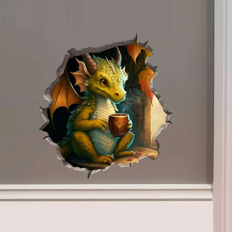 Dragon Parent and Child Reading Wall Hole Decal – Mouse Hole Wall Sticker for Bedroom, Entryway & Living Room Decoration - Image 12
