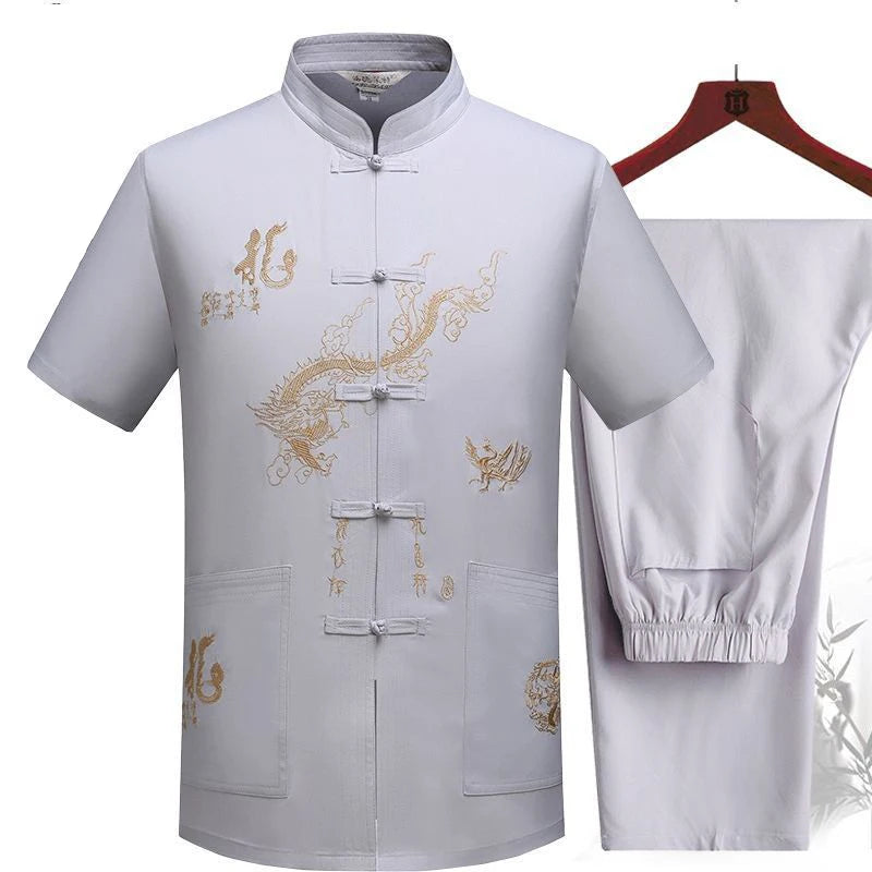 Chinese Traditional Tang Clothing – Mandarin Collar Kung Fu Wing Chun Shirt with Dragon Embroidery (Short Sleeve) M-XXXL - Image 8