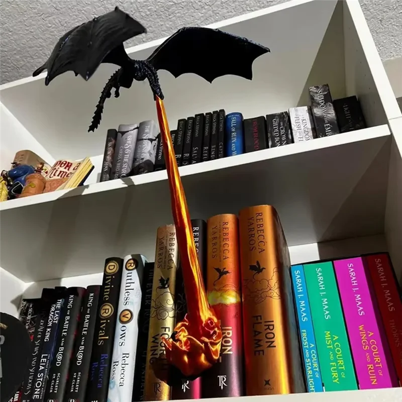 A96K-Dragonflame Book Nook – Fire-Breathing Dragon Bookshelf Ornament, Gothic Fantasy Flying Dragon Sculpture - Image 4
