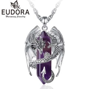 Eudora Dragon Twining Hexagonal Amethyst Necklace – Punk Healing Stone Pendant Jewelry Gift for Men
