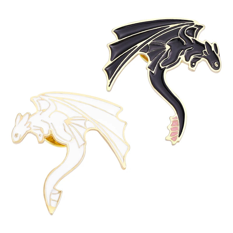 Black & White Pterosaur Enamel Pins – Cartoon Dragon Brooches for Kids & Friends - Image 7