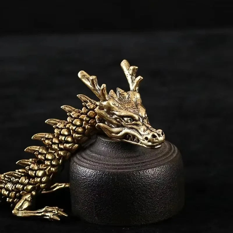 3D Dragon Statue Ornament – Movable Jointed Body in Ancient Copper Finish | Desktop Brass Craft for Home & Office Decoration - Image 5