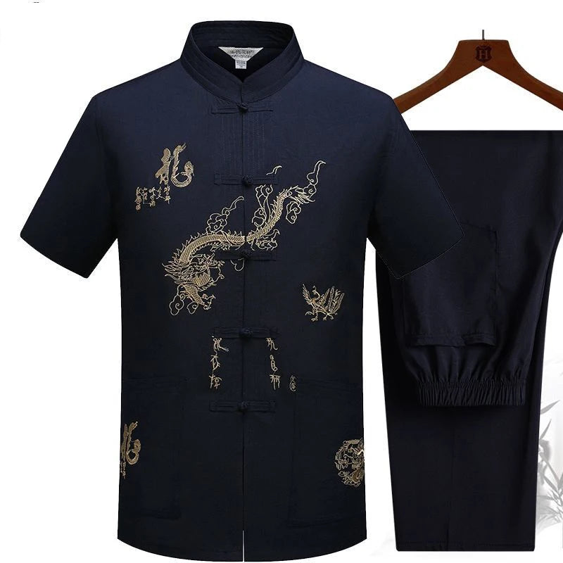 Chinese Traditional Tang Clothing – Mandarin Collar Kung Fu Wing Chun Shirt with Dragon Embroidery (Short Sleeve) M-XXXL - Image 18