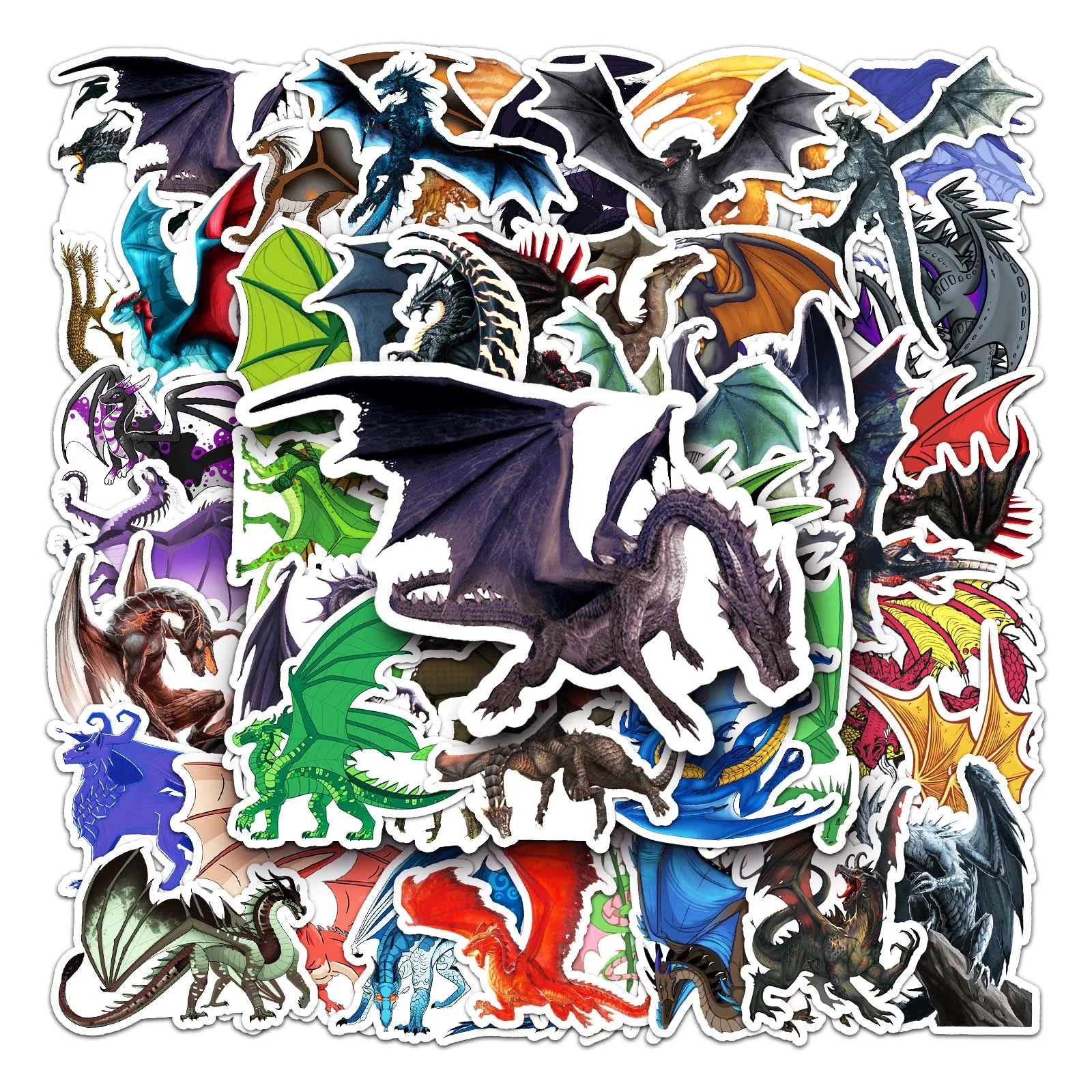 50PCS Dragon Series Cartoon Waterproof Stickers – Retro Vinyl Stickers for Skateboards, Snowboards & More - Image 2
