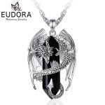 Eudora Dragon Twining Hexagonal Obsidian Necklace – Punk Crystal Pendant & Healing Stone Jewelry Gift for Men
