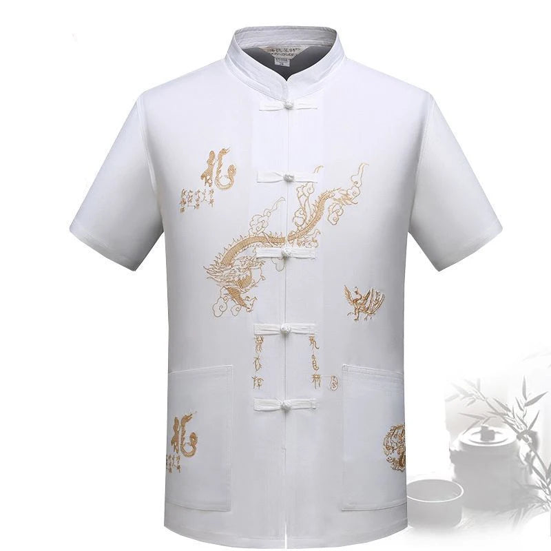 Chinese Traditional Tang Clothing – Mandarin Collar Kung Fu Wing Chun Shirt with Dragon Embroidery (Short Sleeve) M-XXXL - Image 15