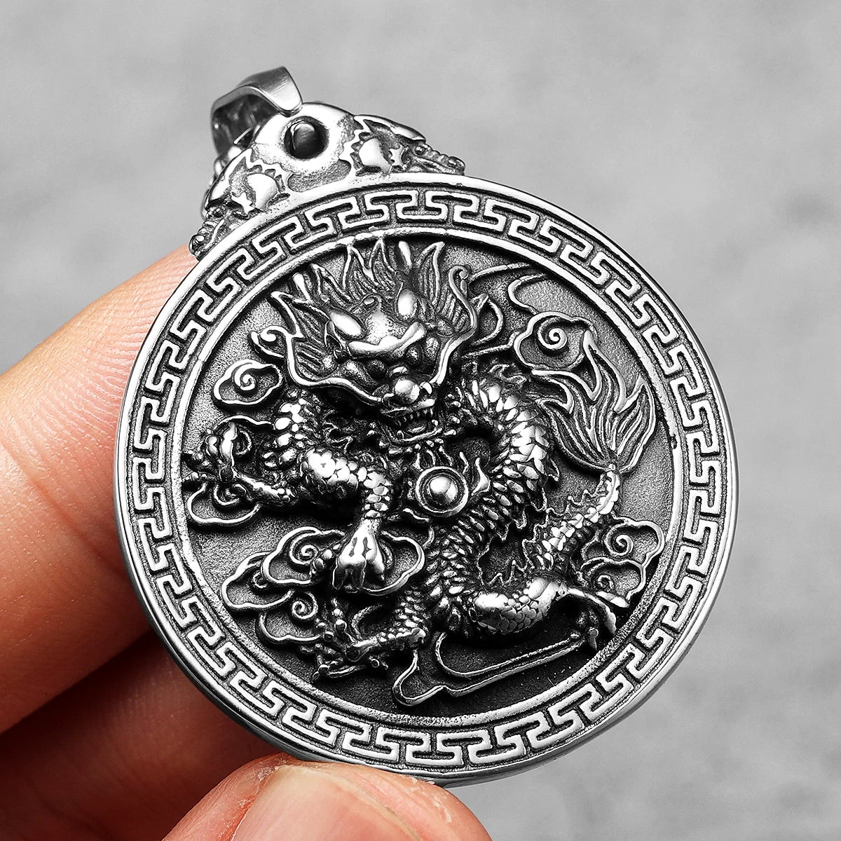 Chinese Dragon Stainless Steel Pendant Necklace - Image 2