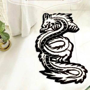 Chinese Dragon Shape Tufting Carpet – Plush Non-Slip Bathroom & Bedside Rug (115x57cm)