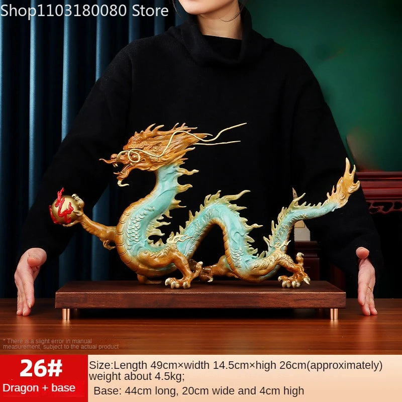 Copper Brass China Dragon Statue – Large Feng Shui Sculpture for Living Room & Office Decor (31cm / 49cm / 62cm) - Image 8