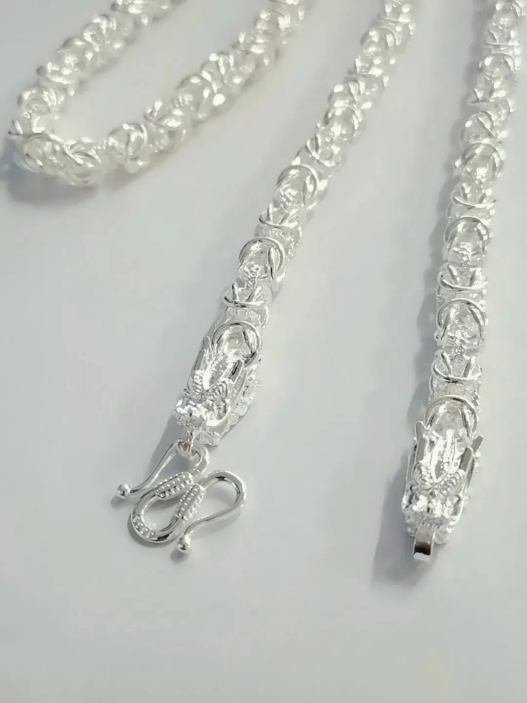 DOTEFFIL Solid 925 Sterling Silver Dragon Necklace – 8mm Round Faucet Chain for Men (60cm) - Image 5