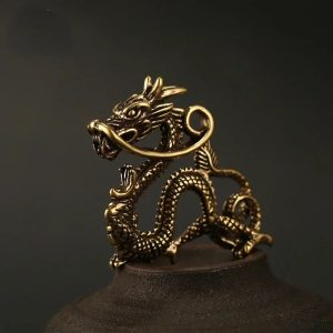 1 Piece Vintage Brass Dragon Statue – Feng Shui Animal Ornament for Wealth & Prosperity