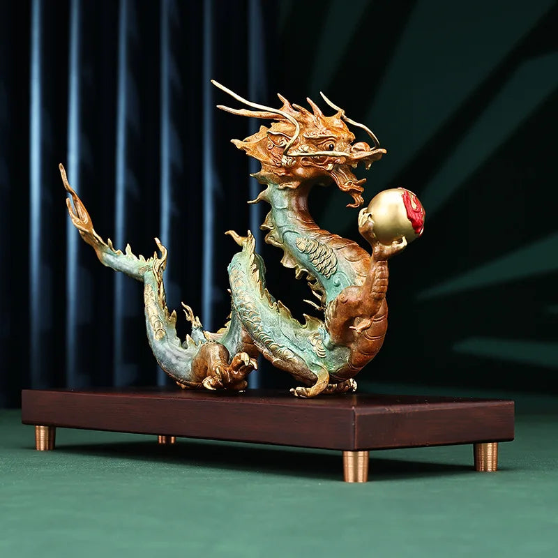 Copper Brass China Dragon Statue – Large Feng Shui Sculpture for Living Room & Office Decor (31cm / 49cm / 62cm) - Image 3