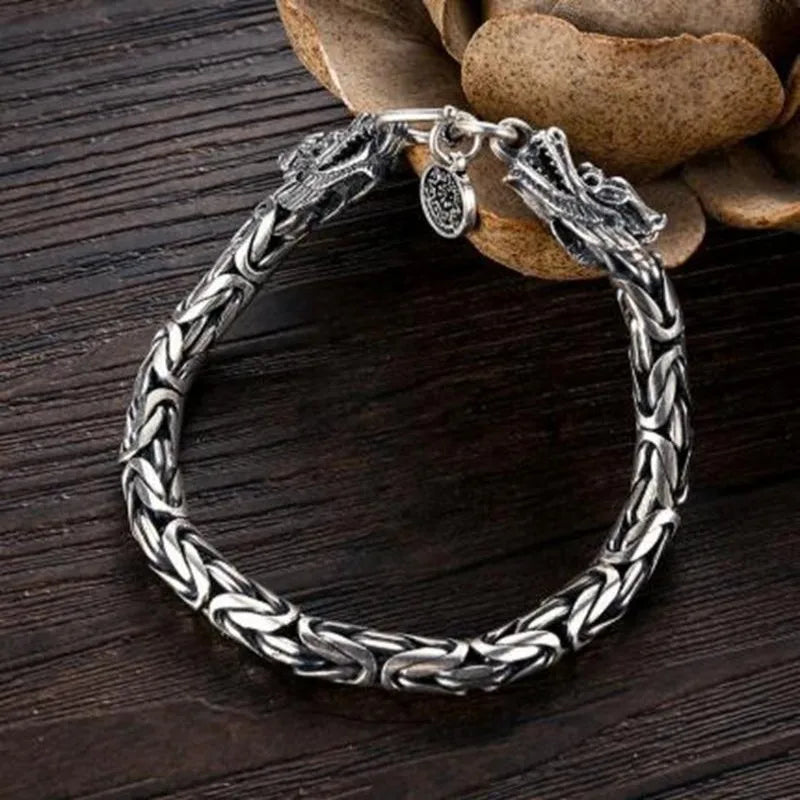 Ethnic Wind Dragon Bracelet – Vintage Silver-Plated Dragon Cuff Bangle for Men - Image 18