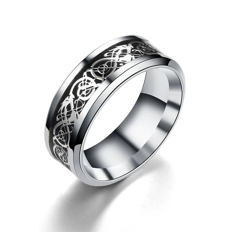 Classic 8mm Black Tungsten Celtic Dragon Ring - Image 5